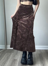 Retro Printed High Waist Slim Velvet Skirt