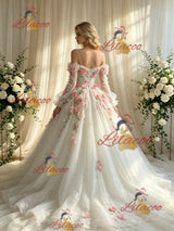 White Tulle Straps Appliques Wedding Dress