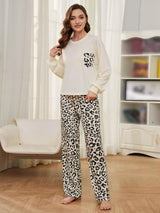 Long Sleeve Leopard Print Pajamas Two-piece Suit