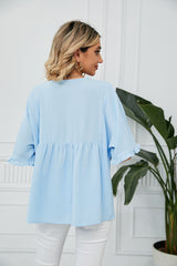 Solid Color V-neck Loose Stitching Chiffon Top