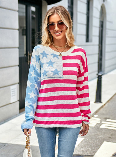 Loose Striped Color Matching Round Neck Sweater
