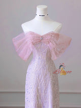 Pink Mermaid Tulle Sequins Prom Dress