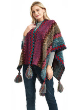 Ethnic Color Knitted Split Shawl