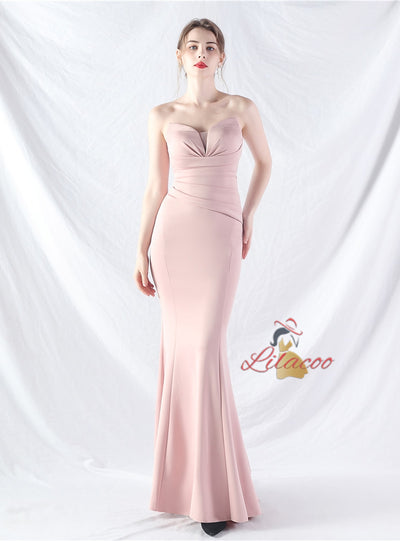 Mermaid Strapless Pleats Prom Dress