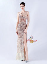 One Shoulder Sequins Feather Prom Dress