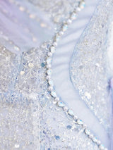 Blue Purple Tulle Sequins Strapless Prom Dress