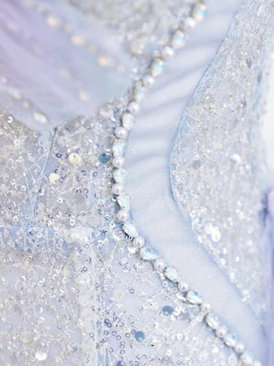 Blue Purple Tulle Sequins Strapless Prom Dress