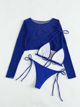 Sexy Blue Long-sleeved Three-piece Swimsuit