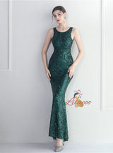 Mermaid Scoop Neck Backless Beading Prom Dress