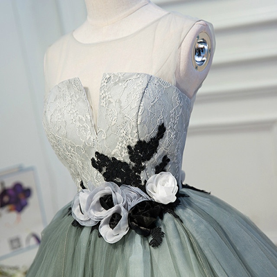 Gray Tulle 3D Appliques Homecoming Dress