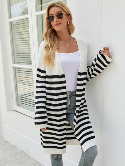 Long Casual Striped Loose Long Sleeve Coat Sweater