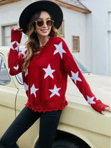 Leisure Five-star Jacquard Drawstring Pullover Sweater