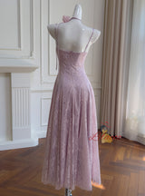 Purple Lace Straps Prom Dress