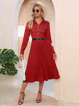 Slim-fit Long Sleeve Pleats Dress