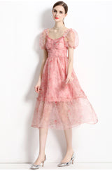 Palace Square Collar Bubble Sleeve Dress