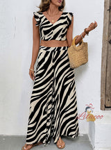 Sleeveless Shirt Wide-leg Pants Zebra Suit