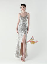 Mermaid Sequins Spaghetti Straps Beading Prom Dress