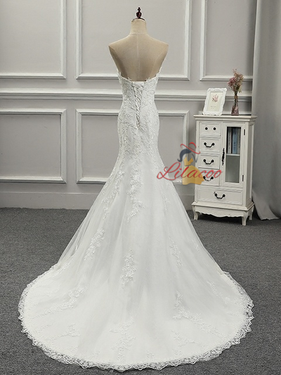 White Mermaid Lace Appliques Wedding Dress