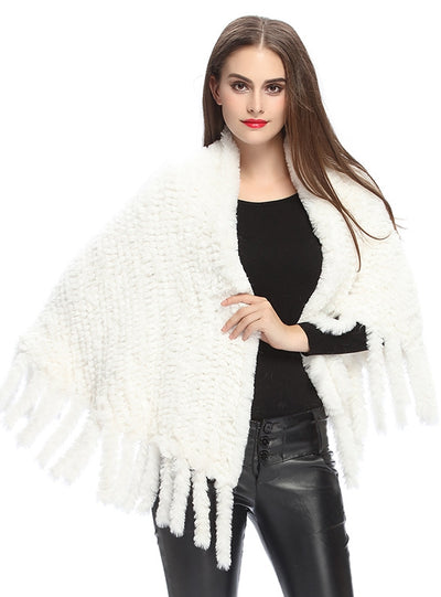Hand-woven Fringed Fur Imitating Rabbit Hair Shawl