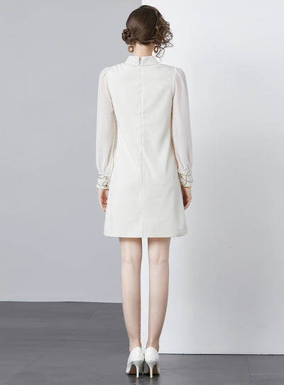 Embroidered Stitching Transparent Sleeve Dress