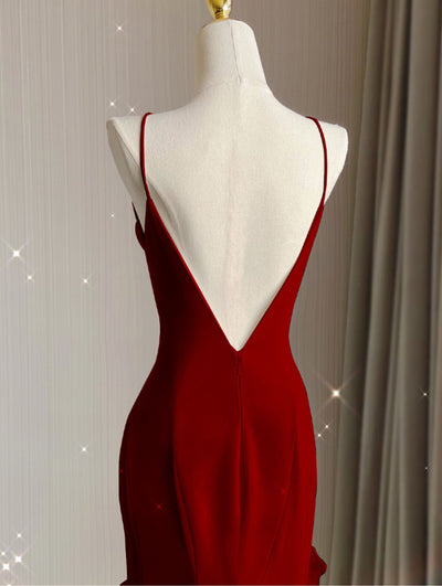 Burgundy Mermaid Halter Backless Prom Dress