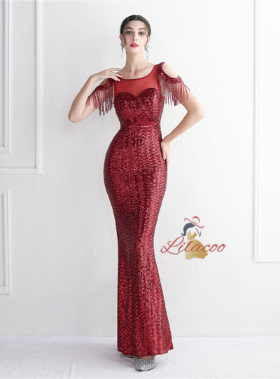 Mermaid Sequins Backless Beading Prom Dress