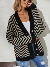 Striped Stitching Button Cardigan Sweater Coat