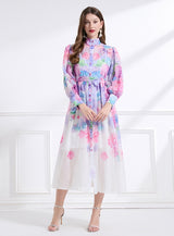 Printed Chiffon Long Sleeves Dress