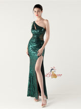 One Shoulder Mermaid Sequins Beading Prom Dress