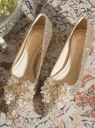 Crystal Thick Heel Shoes Bride Shoes