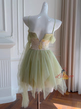 Irregular Suspender Flower Sequins Short Prom Dress