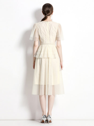 Round Neck Lotus Leaf Short Sleeve Dress