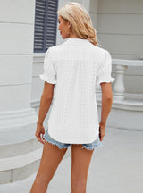 Solid Color Lapel Short Sleeve Pleated Loose T-shirt