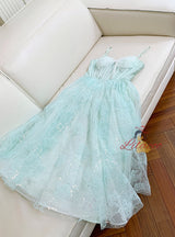 Green Tulle Sequins Straps Prom Dress