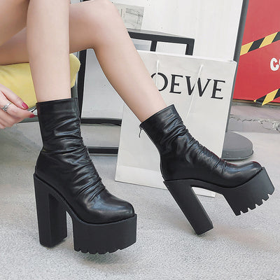 Thick-heeled Pleated Platform Martin Boots