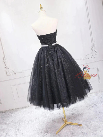Black Tulle Sequins Homecoming Dress