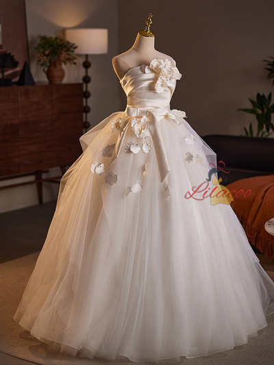 Ivory White 3D Flower Wedding Dress