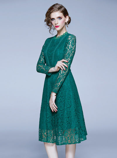 Long Sleeve Lace Slim Mid-length Dress