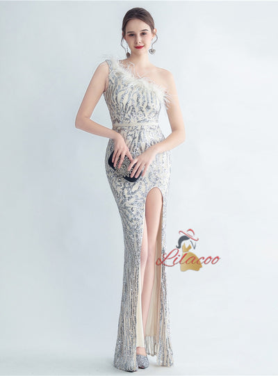 Mermaid Sequins One Shoulder Prom Dress