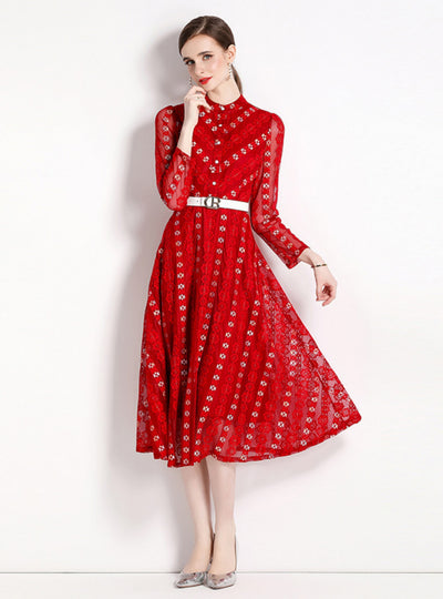 Red Lace Long Sleeve Dress