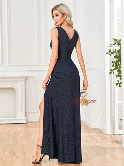 Irregular V-neck Sleeveless Evening Dress