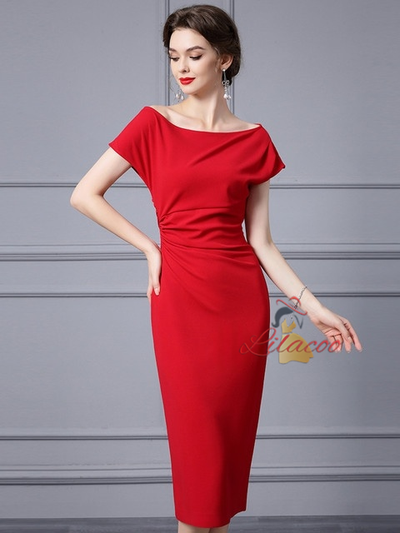 Red Sheath Pleats Mother Of the Brides Dress