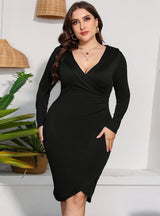 V-neck Sexy Slim Long Sleeve Plus Size Dress