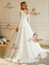 White Long Sleeve Off the Shoulder Flower Wedding Dress