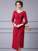 Long Sleeve Sequins Split Mother Of The Bride Dress