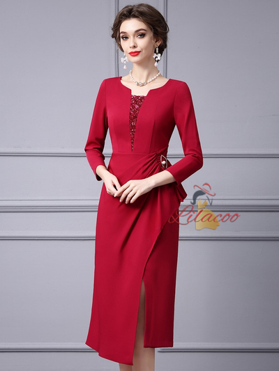 Long Sleeve Sequins Split Mother Of The Bride Dress