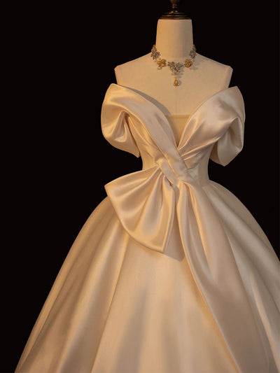 White Off the Shoulder Satin Wedding Dress