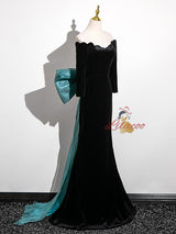 Black Mermaid Velvet Long Sleeve Prom Dress
