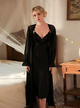 Satin Lace Long Sleeve Robe Bathrobe