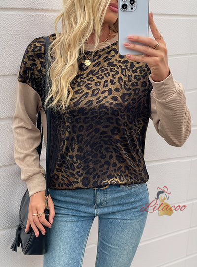 Retro Long Sleeve Crewneck Leopard Top